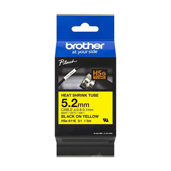 Brother HSe-611E 3:1 Heat Shrink Tubing - 5.2mm Black on Yellow