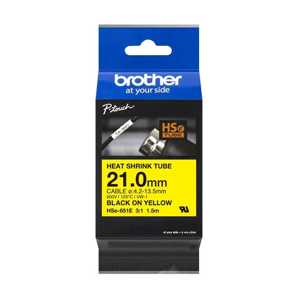 Brother HSE651E Heat Shrink Tubing - 21mm Black on Yellow
