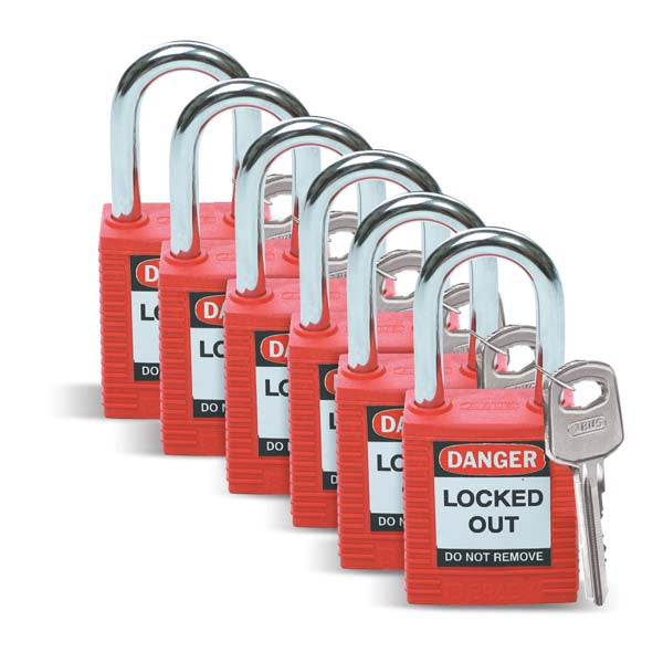 Brady 51339 Safety Padlock Steel 38mm Shackle Red 6 Pack