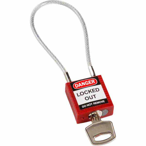 Brady 146120 Safety Padlock with Cable Red 20cm