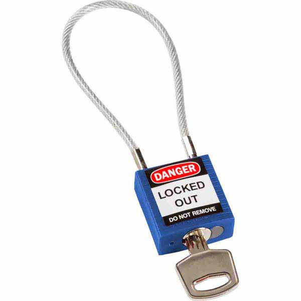 Brady 146122 Safety Padlock with Cable Blue 20cm