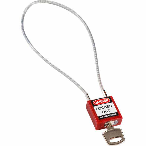 Brady 146124 Safety Padlock with Cable Red 40cm