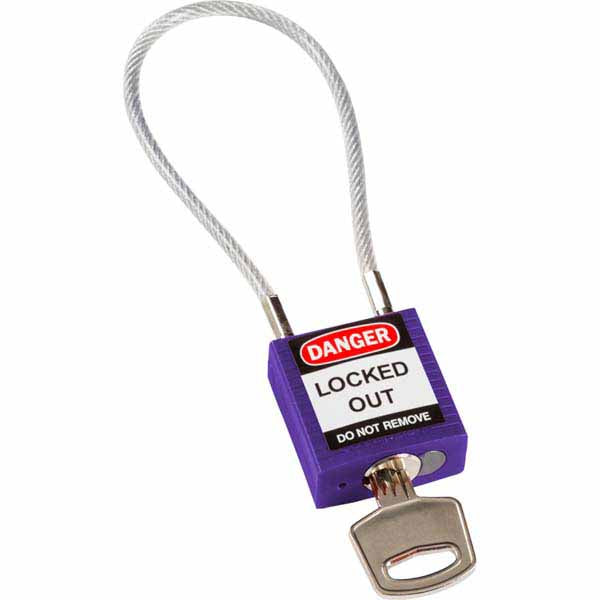 Brady 195938 Safety Padlock with Cable Purple 20cm