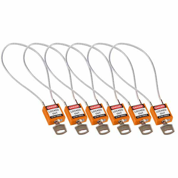Brady 195955 Safety Padlock with Cable Orange 40cm 6 Pack