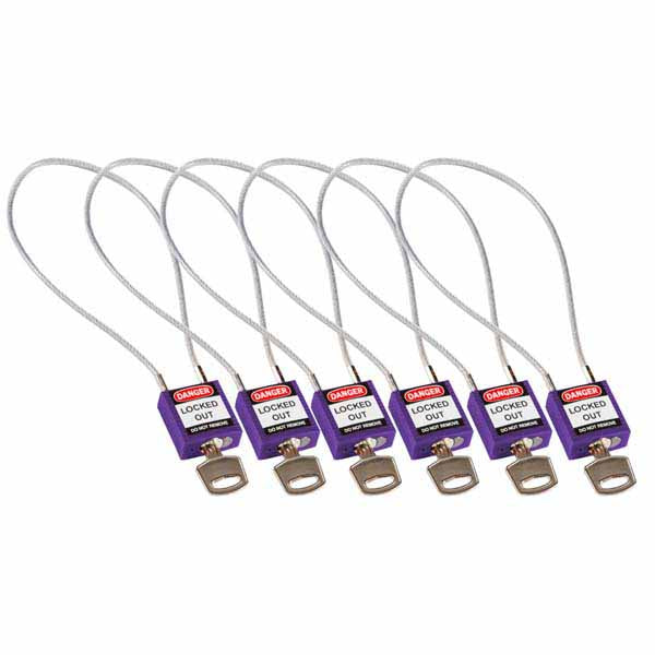Brady 195956 Safety Padlock with Cable Purple 40cm 6 Pack