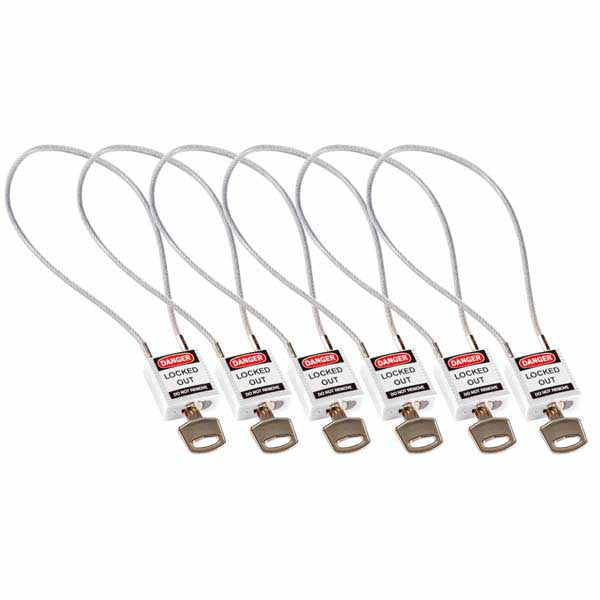 Brady 195991 Safety Padlock with Cable White 40cm 6 Pack