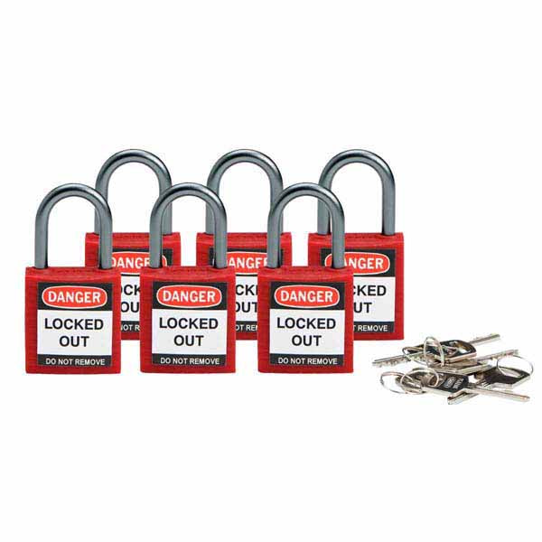 Brady 814116 Compact Safety Padlock 25mm Red 6 Pack