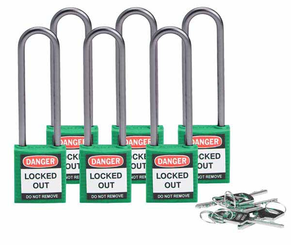 Brady 814148 Compact Safety Padlock 75mm Green 6 Pack