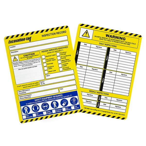 Brady Excavation-tag Inserts Inspection Record 144mm x 193mm 50 Pack