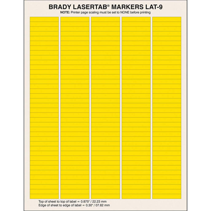 Brady LaserTab Laser Printable Labels 38.10 mm x 6.35 mm - LAT-9-747-10-YL