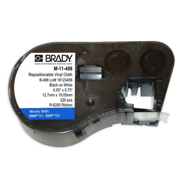 M-11-498 Brady Repositionable Vinyl Cloth Black on White - Labelzone