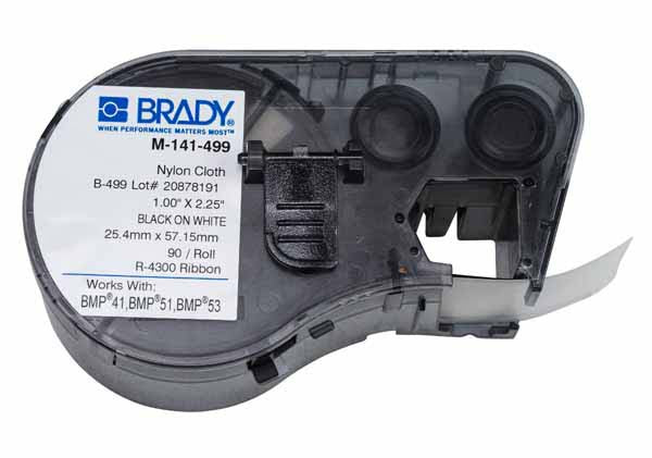 M-141-499 Brady Nylon Cloth Black on White 25.40mm x 57.15mm - Labelzone