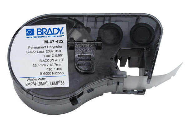 M-47-422 Brady Black on White Polyester Labels - Labelzone