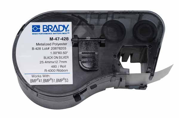 M-47-428 Brady Metallised Polyester Black on Silver - Labelzone