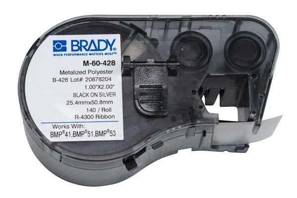 M-60-428 Brady Silver Metalized Polyester Black on Silver For BMP51-BMP51 BMP53 Printers