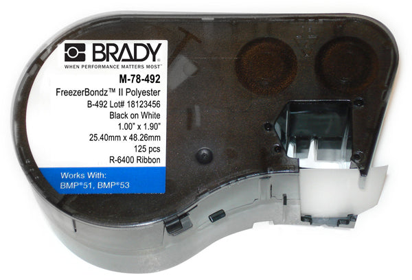 M-78-492 Brady FreezerBondz II Polyester Black on White For BMP51-BMP53 Printers - Labelzone