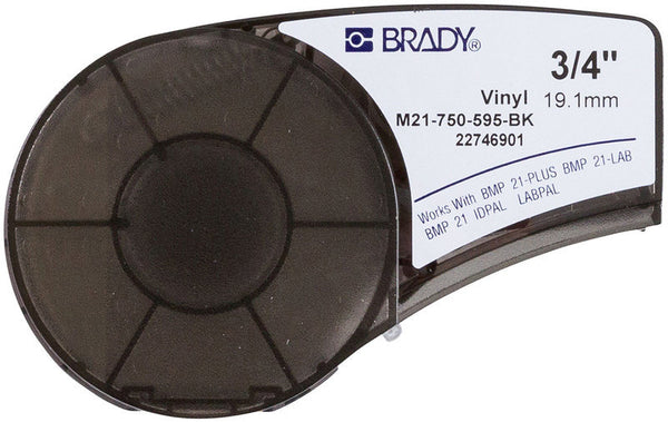 M21-750-595-BK Brady BMP21 White on Black Vinyl Label Tape - Labelzone