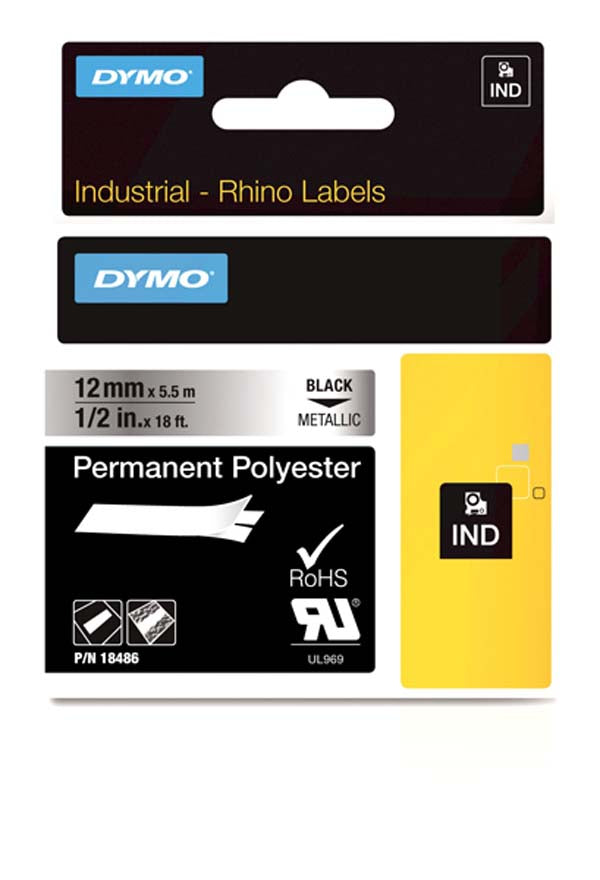 Dymo S0718180 - 12mm Metalised Permanent Polyester Rhino Tape - Labelzone