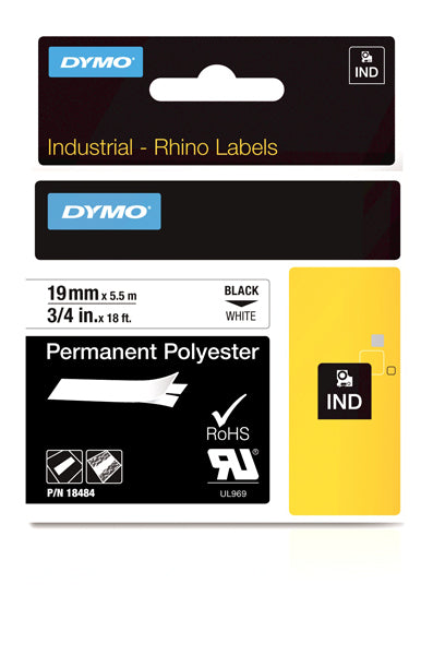 Dymo S0718220 - 19mm White Permanent Polyester Rhino Tape - Labelzone