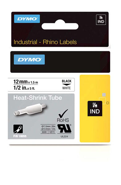 Dymo Rhino S0718300 - 12mm White Heat Shrink Tubing - Labelzone