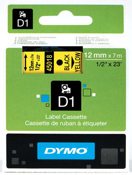 Dymo S0720580 D1 Tape 12mm Black on Yellow - Labelzone