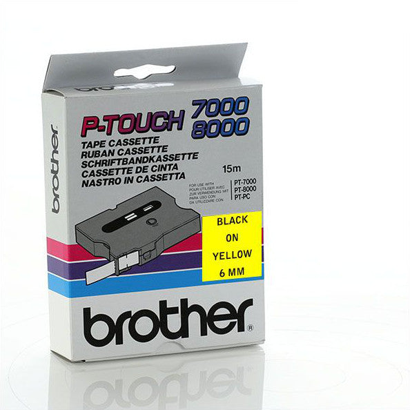 Brother TX-611 - 6mm Black on Yellow Laminated TX Tape - Labelzone