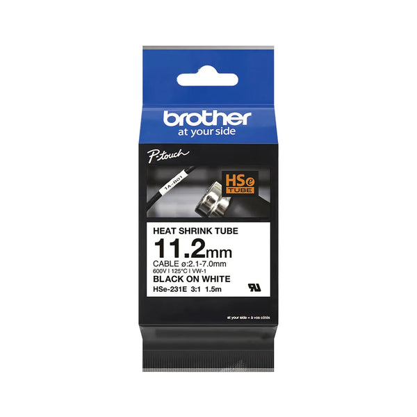 Brother HSe-231E Heat 3:1 Shrink Tubing 11.2mm Black on White
