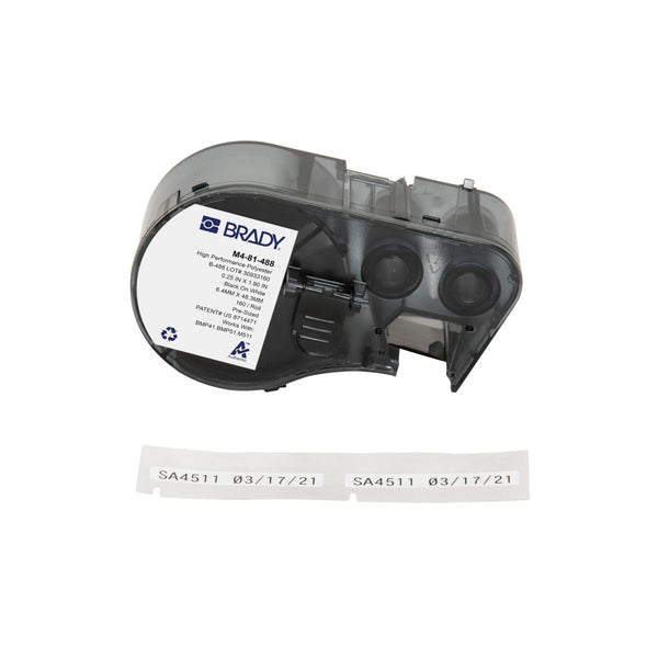 M4-81-488 Brady High Performance Polyester Black on White For BMP51-BMP51 BMP53 Printers