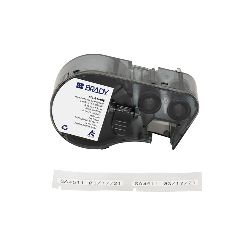 M4-81-488 Brady High Performance Polyester Black on White For BMP51-BMP51 BMP53 Printers