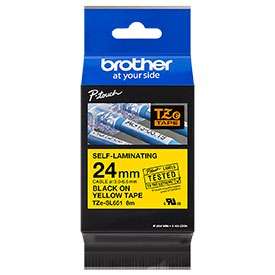 Brother TZe-SL651 - 24mm Black on Yellow Self Laminating Tape