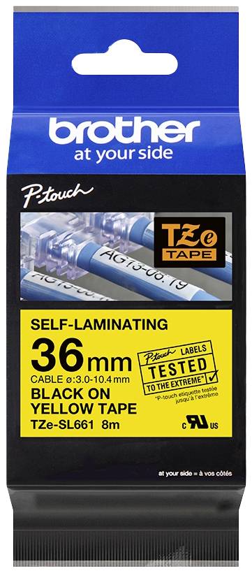 Brother TZe-SL661 - 36mm Black on Yellow Self Laminating Tape