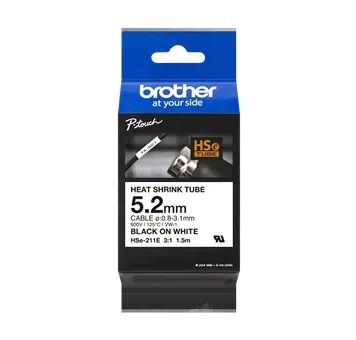 Brother HSe-211E 3:1 Heat Shrink Tubing - 5.2mm Black on White