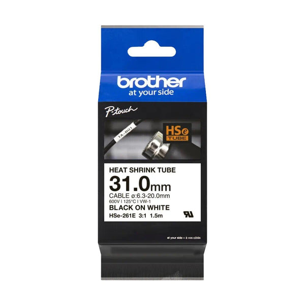 Brother HSe-261E 3:1 Heat Shrink Tubing - 31mm Black on White