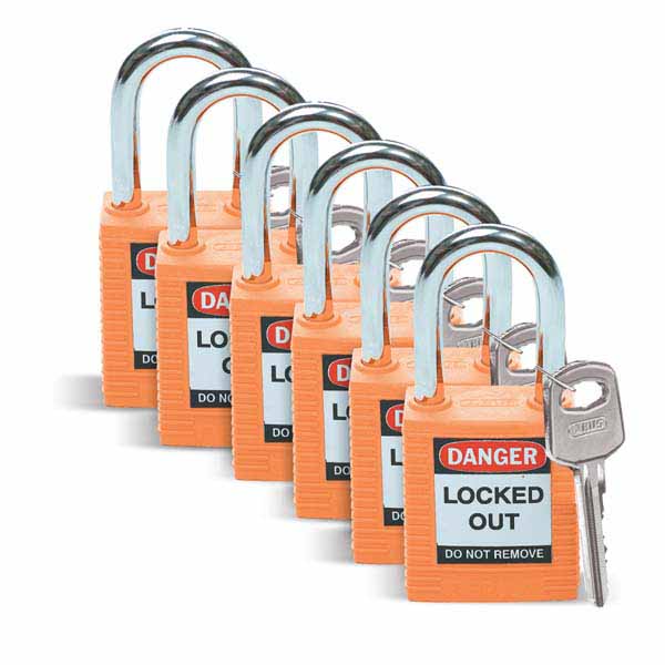 Brady 51347 Safety Padlock Steel 38mm Shackle Orange 6 Pack