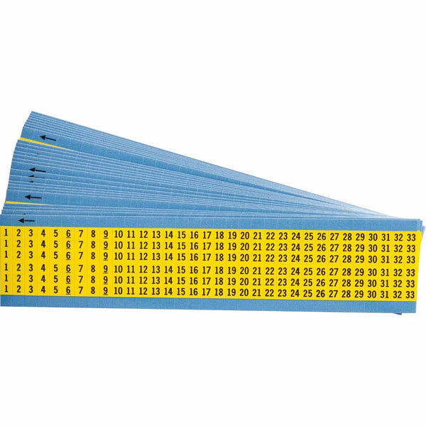 Brady - WM-1-33-YL-PK Wire Marker Cards - Consecutive Numbers on Coloured Background