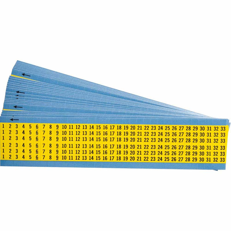 Brady - WM-1-33-YL-PK Wire Marker Cards - Consecutive Numbers on Coloured Background