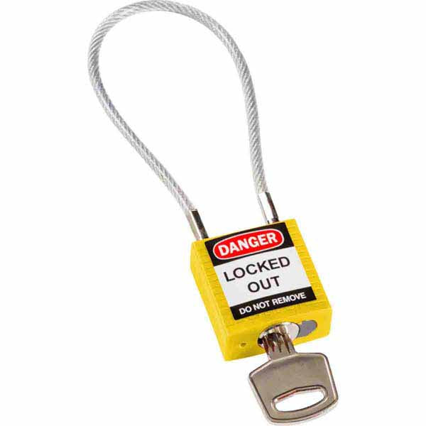 Brady 146121 Safety Padlock with Cable Yellow 20cm