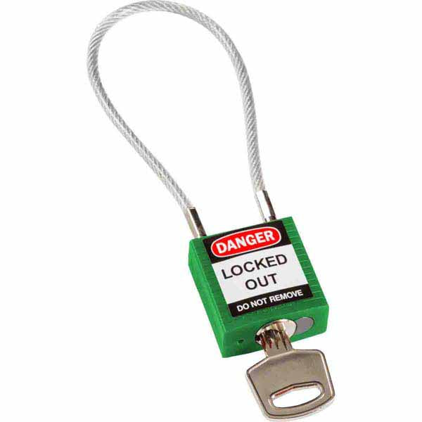 Brady 146123 Safety Padlock with Cable Green 20cm