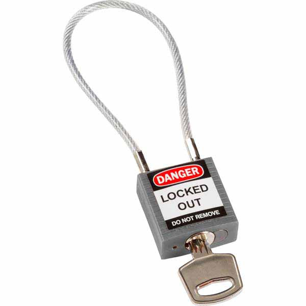Brady 195936 Safety Padlock with Cable Grey 20cm