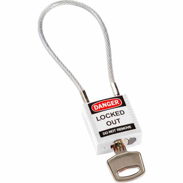 Brady 195939 Safety Padlock with Cable White 20cm