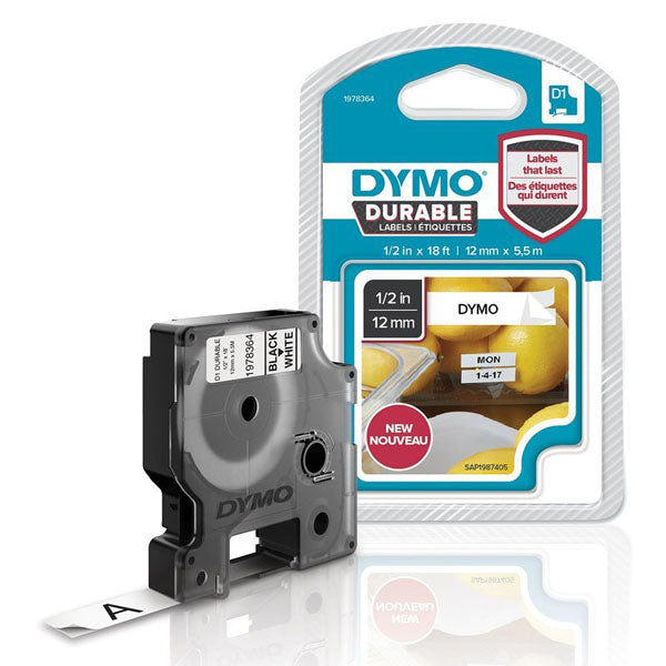Dymo 1978364 D1 Durable Black on White 12mm x 5.5M
