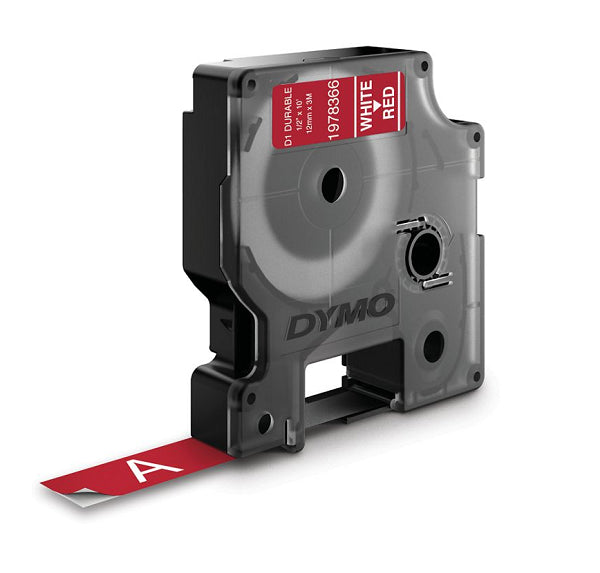 Dymo 1978366 D1 Durable White On Red 12mm x 3M