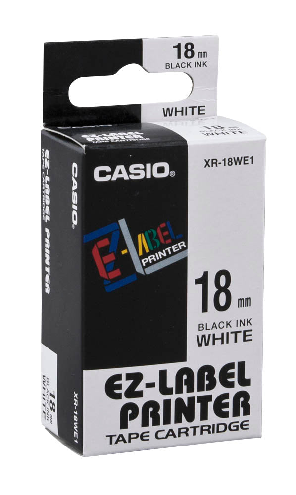 Casio XR-18WE Tape 18mm Black on White - Labelzone