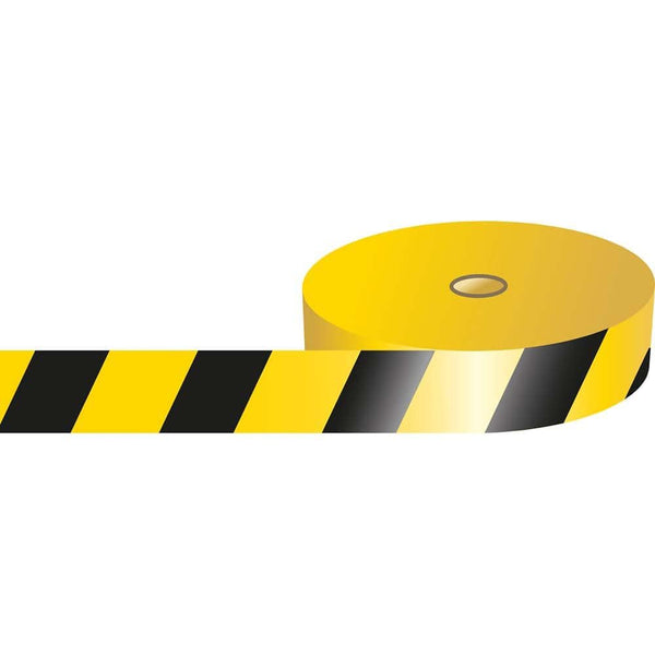 291425 Brady Black and Yellow Striped Barricade Tape