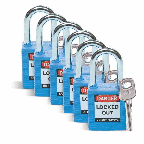 Brady 51344 Safety Padlock Steel 38mm Shackle Blue 6 Pack