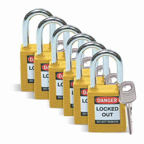 Brady 51346 Safety Padlock Steel 38mm Shackle Yellow 6 Pack