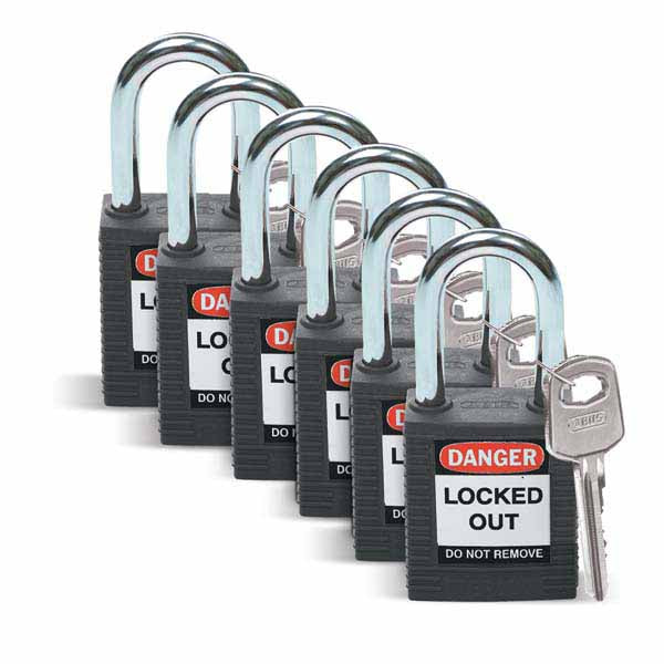 Brady 51353 Safety Padlock Steel 38mm Shackle Black 6 Pack