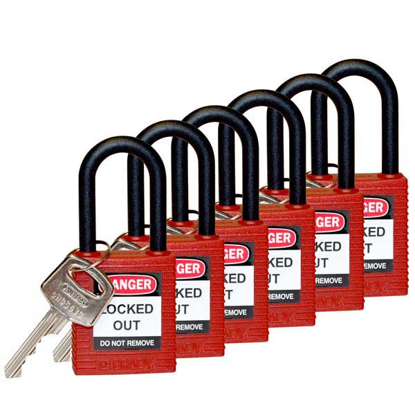 Brady 813594 Safety Padlock Nylon 38mm Red 6 Pack