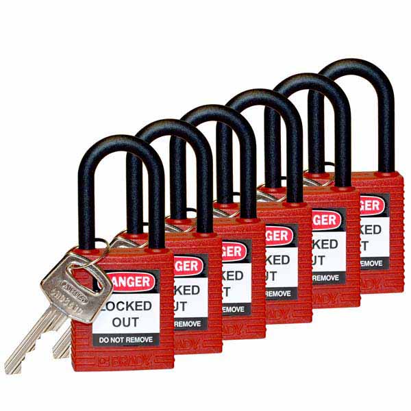 Brady 813594 Safety Padlock Nylon 38mm Red 6 Pack