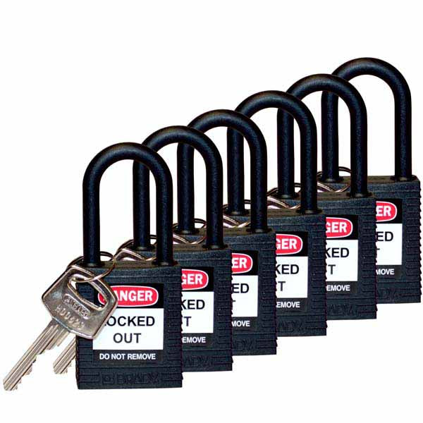 Brady 813595 Safety Padlock Nylon 38mm Black 6 Pack